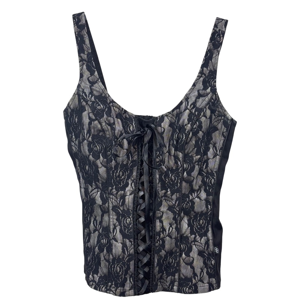 Royal Bones Black Lace Overlay Tank Top